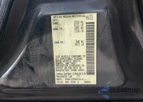 2013 Nissan Altima 2.5 Sv from USA, damaged, VIN 1N4AL3AP8DC286859